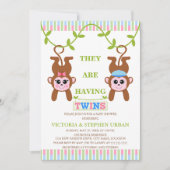 かわいい双子と少女の猿の赤ちゃんシャワー 招待状 (正面)