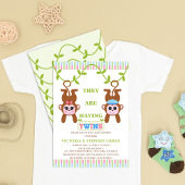 かわいい双子と少女の猿の赤ちゃんシャワー 招待状