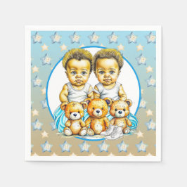 かわいい双子のカラー男の赤ちゃんベビーシャワートリート スタンダードカクテルナプキン