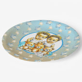 かわいい双子のカラー男の赤ちゃんベビーシャワートリート ペーパープレート (アングル)