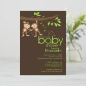 かわいい双子のジャングルサルのベビーシャワー 招待状 (スタンド正面)