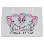 かわいい双子のベビーガールエレファントアッド文字 ラージペーパーバッグ (正面)