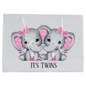 かわいい双子のベビーガールエレファントアッド文字 ラージペーパーバッグ (裏面)