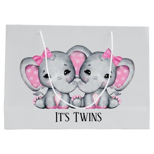 かわいい双子のベビーガールエレファントアッド文字 ラージペーパーバッグ (裏面)