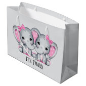 かわいい双子のベビーガールエレファントアッド文字 ラージペーパーバッグ (裏面アングル)