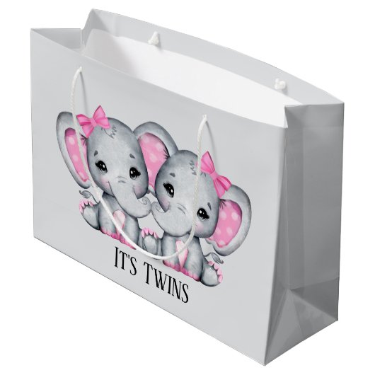 かわいい双子のベビーガールエレファントアッド文字 ラージペーパーバッグ (裏面アングル)