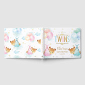 かわいい双子の女の子の男の子テディベアーツインベビーシャワー ゲストブック (全面)