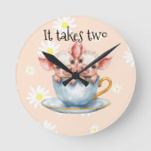 かわいい双子の子豚 ラウンド壁時計 (正面)