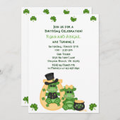 かわいい双子の少年と少女のドラゴン アイルランドの誕生日 招待状 (正面/裏面)