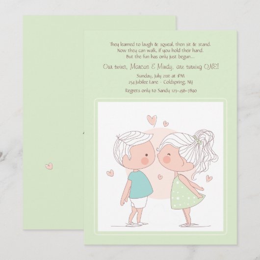 かわいい双子の招待状 招待状 (正面/裏面)