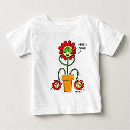 かわいい双子の漫画の花ママと双子のベビー ベビーTシャツ