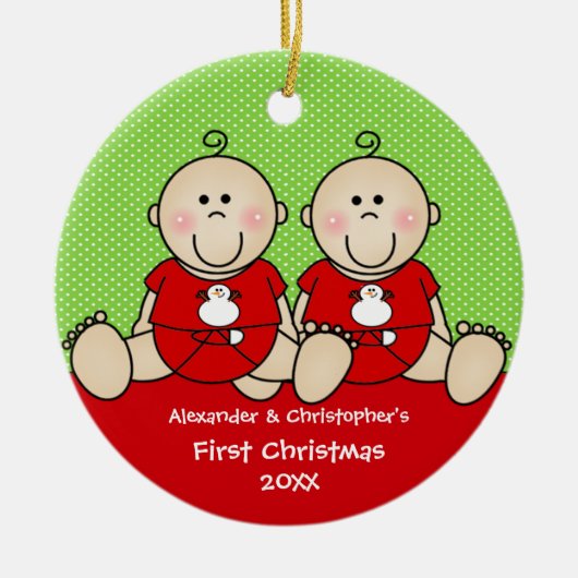 かわいい双子の男の子の最初のクリスマス オーナメント (正面)