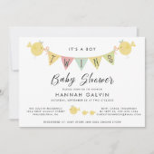 かわいい双子の男の子の赤ちゃんシャワー 招待状 (正面)