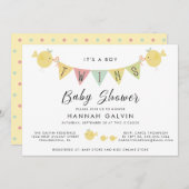 かわいい双子の男の子の赤ちゃんシャワー 招待状 (正面/裏面)