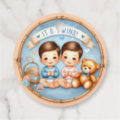 かわいい双子の男の子赤ちゃんシャワー水の色テディベア フェイバータグ (裏面)
