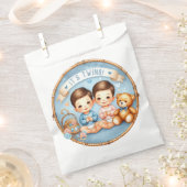 かわいい双子の男の子赤ちゃんシャワー水の色テディベア フェイバーバッグ (クリップ留めされた状態)