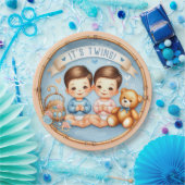 かわいい双子の男の子赤ちゃんシャワー水の色テディベア ペーパープレート (パーティー)