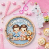 かわいい双子の男の子赤ちゃんシャワー水の色テディベア ペーパープレート (パーティー)