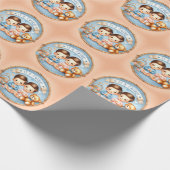 かわいい双子の男の子赤ちゃんシャワー水の色テディベア ラッピングペーパー (角)