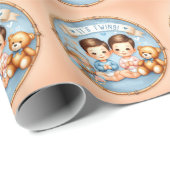 かわいい双子の男の子赤ちゃんシャワー水の色テディベア ラッピングペーパー (ロールコーナー)