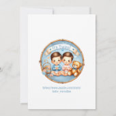 かわいい双子の男の子赤ちゃんシャワー水の色テディベア 招待状 (裏面)