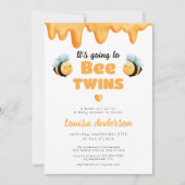 かわいい双子の蜂の赤ちゃん歓迎会 招待状 (正面)