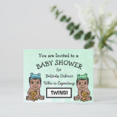 かわいい双子の赤ちゃんのシャワー招待状（民族衣装） ポストカード (スタンド正面)