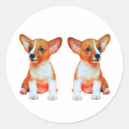 かわいい双子コーギーの子犬クラシックラウンドステッカー ラウンドシール