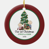 かわいい双子1stクリスマスパーソナライズされた セラミックオーナメント (裏面)