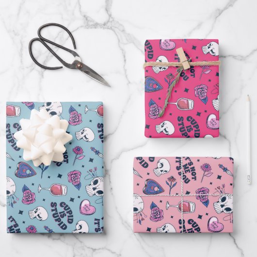 かわいい反バレンタインデーかわいいハートバラパターン ラッピングペーパーシート (正面)