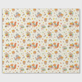 かわいい収穫秋動物と野菜をクリーム ラッピングペーパー (フラット)