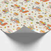 かわいい収穫秋動物と野菜をクリーム ラッピングペーパー (角)