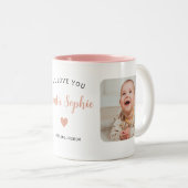 かわいい叔母さん2枚フォトピンクモダン色 ツートーンマグカップ (正面右)