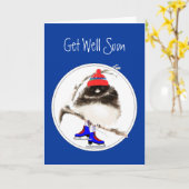 かわいい取得すぐに、姿スケートで滑るスポーツバード カード (黄色い花)