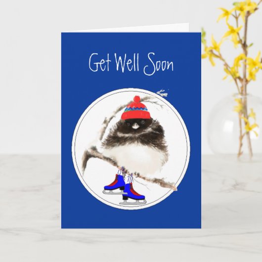 かわいい取得すぐに、姿スケートで滑るスポーツバード カード (黄色い花)