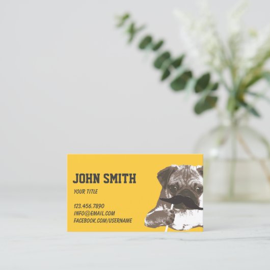 かわいい口ひげプグプレーン金ゴールド 名刺 (スタンド正面)