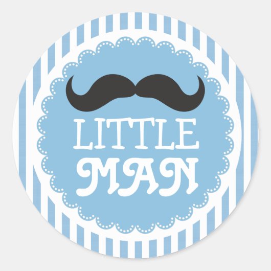 かわいい口ひげ小さな男の赤ちゃんシャワー青ストライプい ラウンドシール (正面)