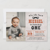 かわいい口ひげ男の子の写真1st誕生日パーティー 招待状 (正面)