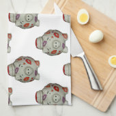 かわいい口紅の豚 キッチンタオル (四つ折り)