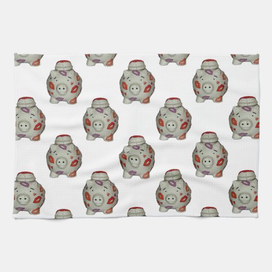 かわいい口紅の豚 キッチンタオル (横)
