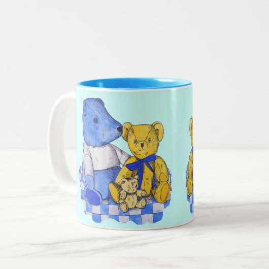 かわいい古いぬいぐるみ3人の子供たちの甘い写真 ツートーンマグカップ (正面左)
