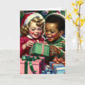 かわいい古いファッションドクリスマス カード (黄色い花)