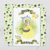 かわいい古いファッションド復活祭バニーカード ノートカード (正面/裏面)