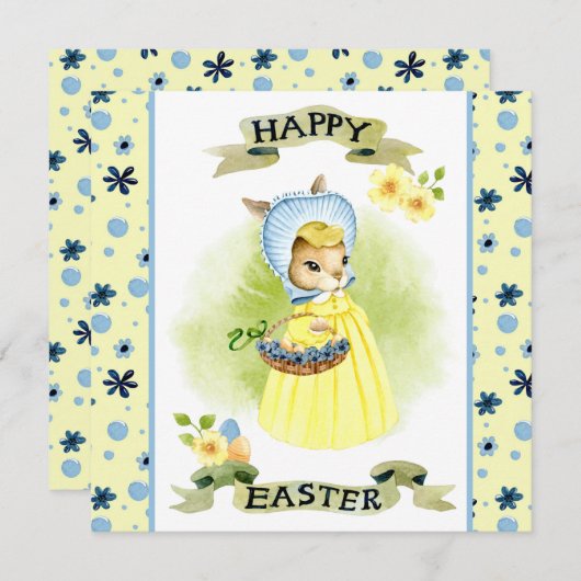 かわいい古いファッションド復活祭バニーカード ノートカード (正面/裏面)