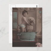 かわいい古い写真の小さな子供と犬のバスタブ ポストカード (正面/裏面)