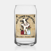 かわいい古い町のクリーミーな牛の農家 ガラス缶 (正面)