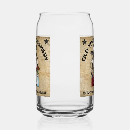 かわいい古い町のクリーミーな牛の農家 ガラス缶 (右)