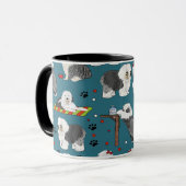 かわいい古い英語シェプドッグパターン、犬の恋人のギフト マグカップ (正面左)