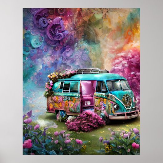 かわいい古さびたコンビのファンと花1970sポスター ポスター (正面)