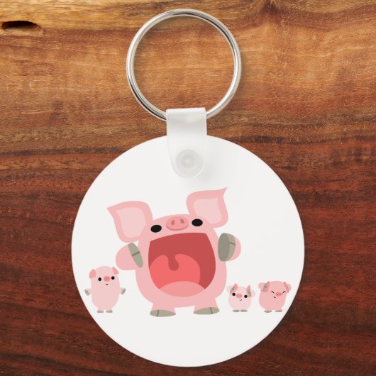 かわいい叫び声を上げる漫画の豚キーチェーン キーホルダー (正面)